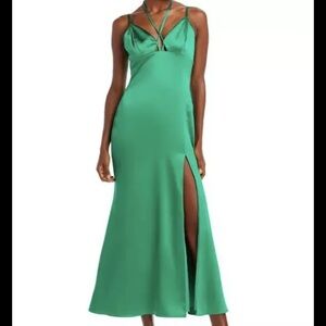 Aqua brand Dress sz XS Green slip Halter Maxi Formal Party Glam Retro